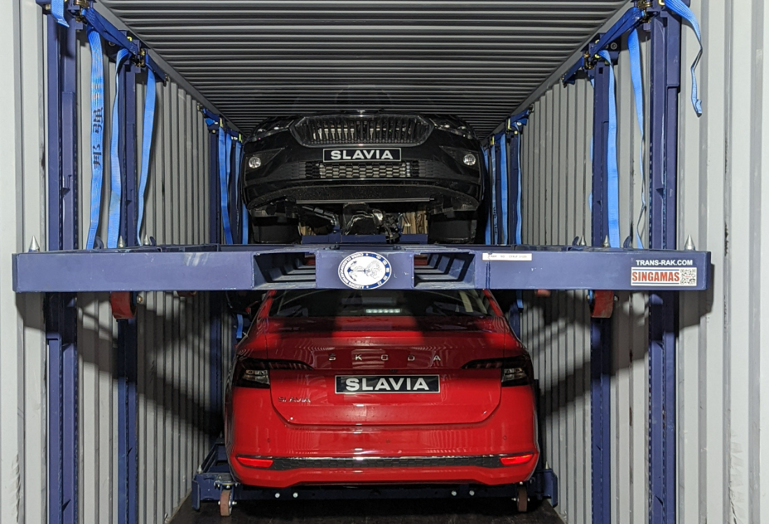 Cars in a container for safe and efficient vehicle management.