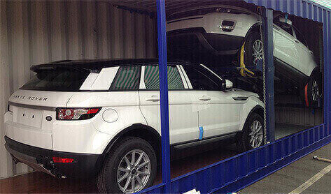 Cars which are being transported in a Trans-rak racking system